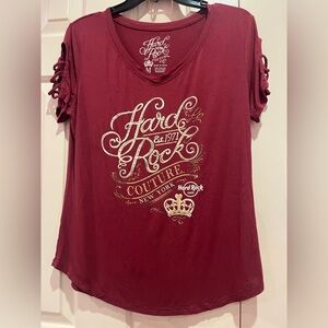 Hard Rock Cafe Couture New York Criss Cross Sleeve T-Shirt Size M
